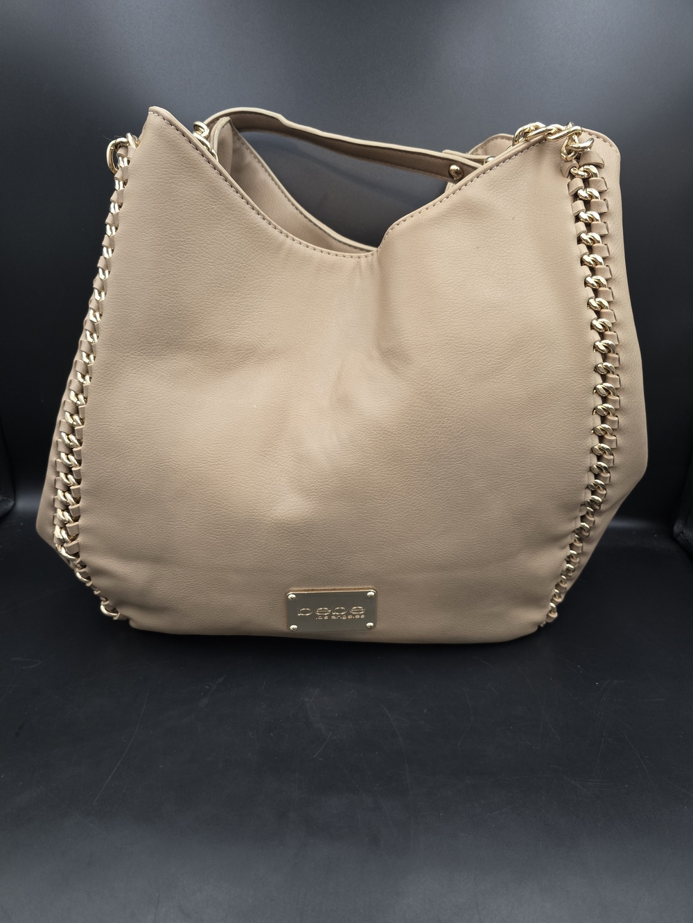 Beige Chain-Trim Hobo Bag - Brand Unknown